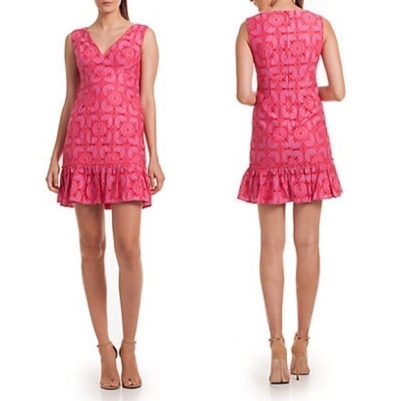 TRINA Turk Carpenteria Floral Lace Ruffle Hem Mini Dress in Peony | Size 8 - Picture 16 of 16